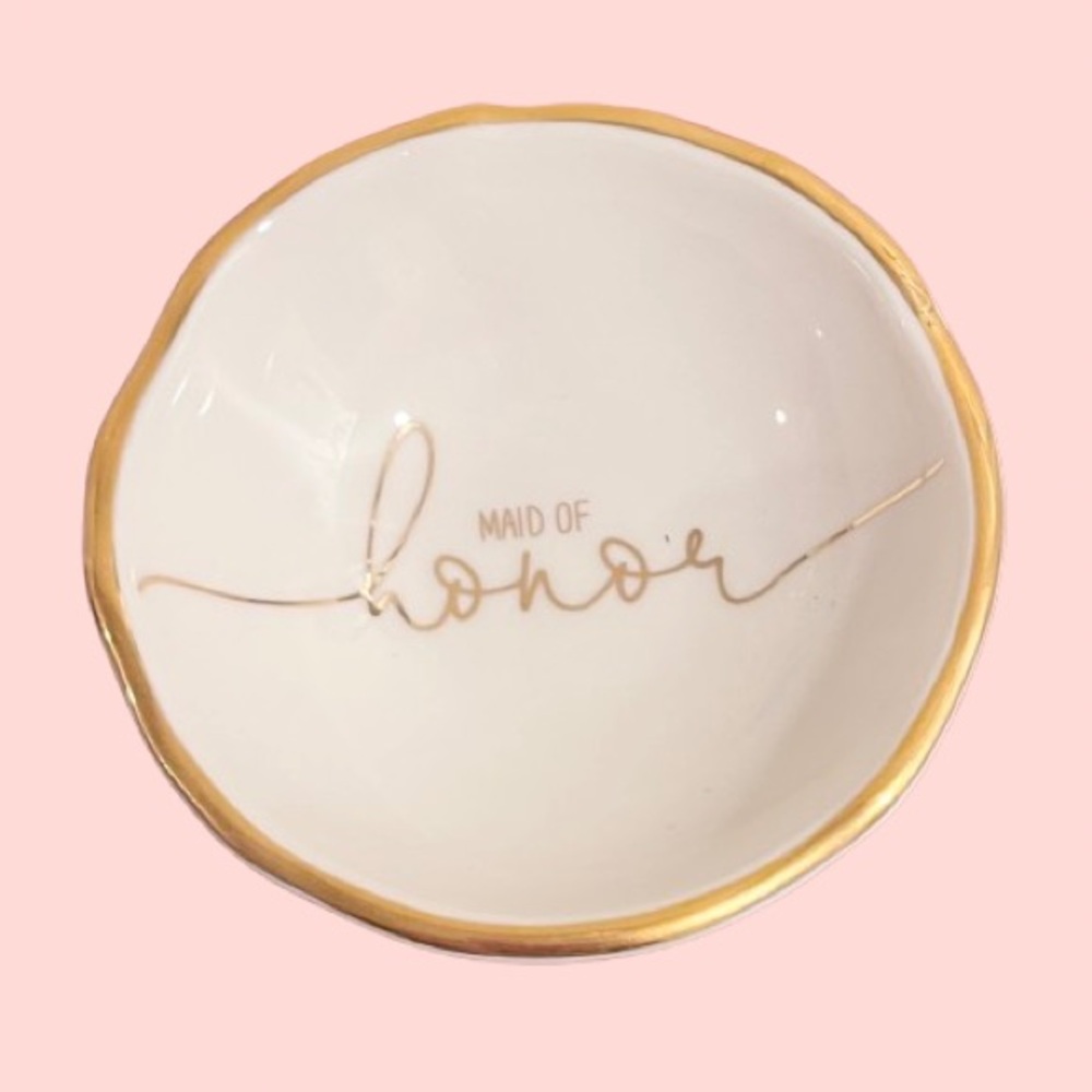 🆕 SANTA BARBARA DESIGN- "MAID OF HONOR" GOLD RIM JEWELRY/TRINKET DISH.